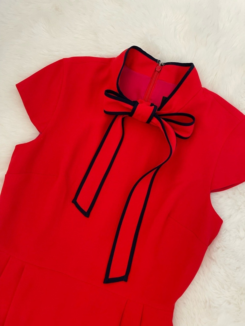 NWT J. Crew Red & Navy 365 Crepe Tie-neck Dress - Picture 7 of 15